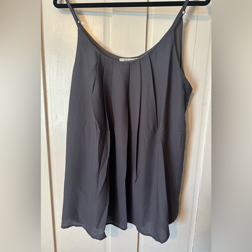 Zenana Women's Gray Pleated Swing Cami with Adjustable Spaghetti Straps NWT